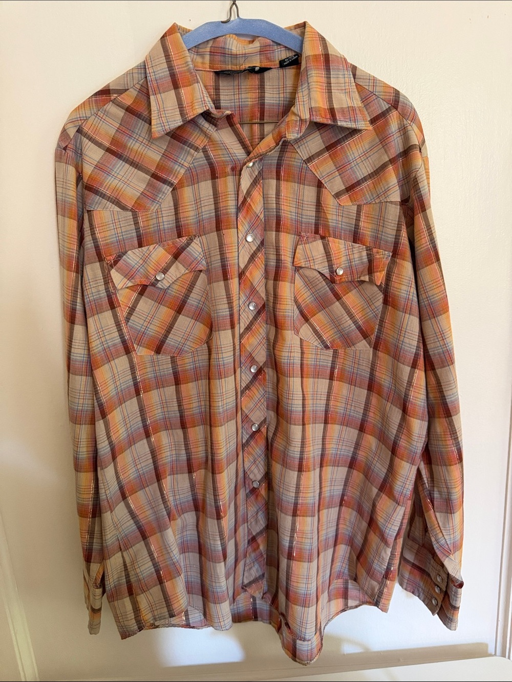 Vintage 19702 Men's Long-Sleeve Plaid Button-Up Western Shirt with pearl snaps